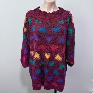 Stefano Vintage Heart Sweater Colorful Valentines Day Teacher Funky Red One Size
